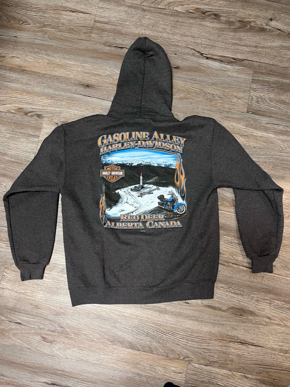 Harley-Davidson Dark Gray Hoodie with Vintage Logo Gasoline Alley Red Deer AB - Picture 2 of 4